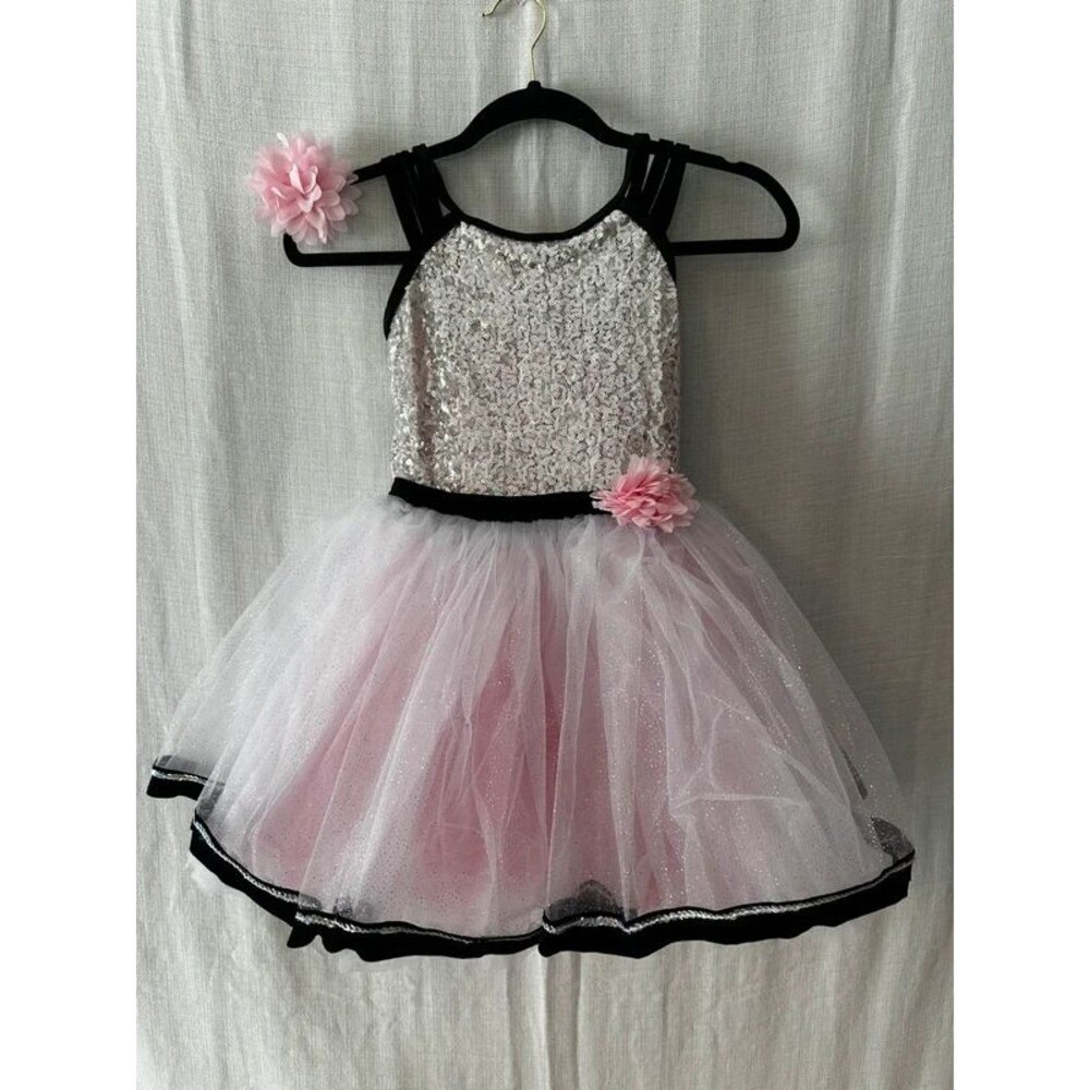 Layla Dancewear Pink Sequin Tutu Dance Costume & Bow Child Medium